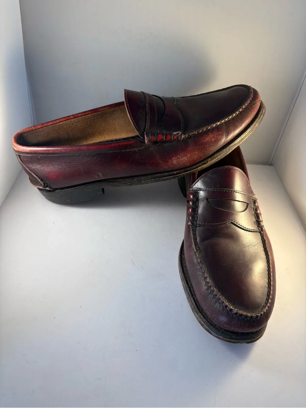 Johnston & Murphy Men 12A Penny Loafer Aristocrat 24-9003 Leather Brown Burgundy